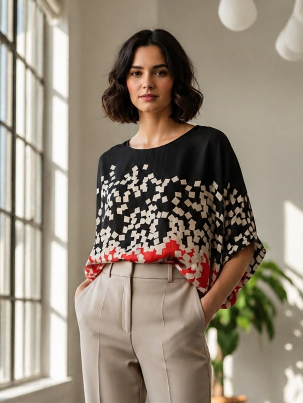 Diane Von Furstenberg Silk Printed Blouse Size Small